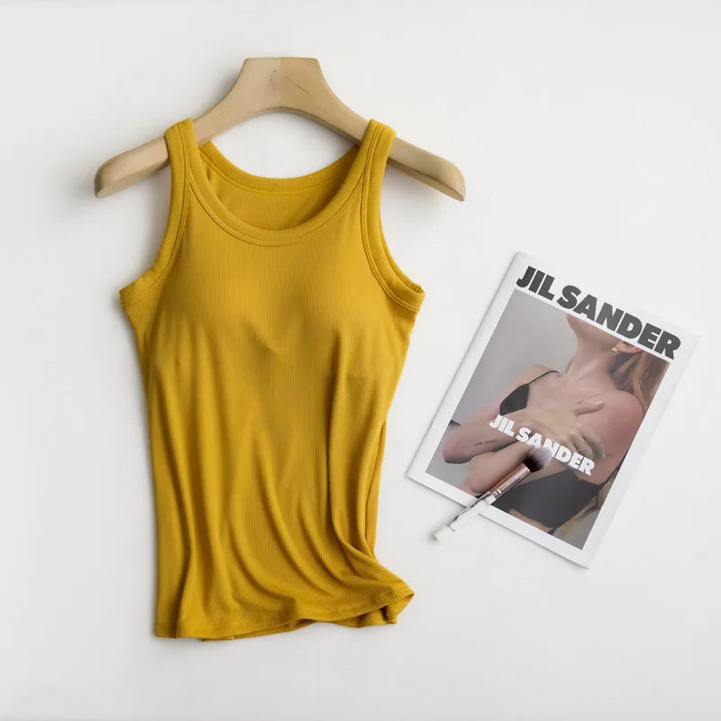 Wireless Padded Ribbed Tank Top Camisole