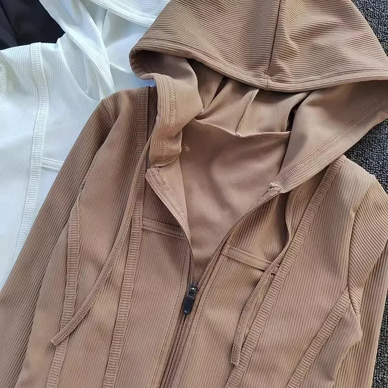 Women's long Sleeve Hooded Cardigan Sports Jacket