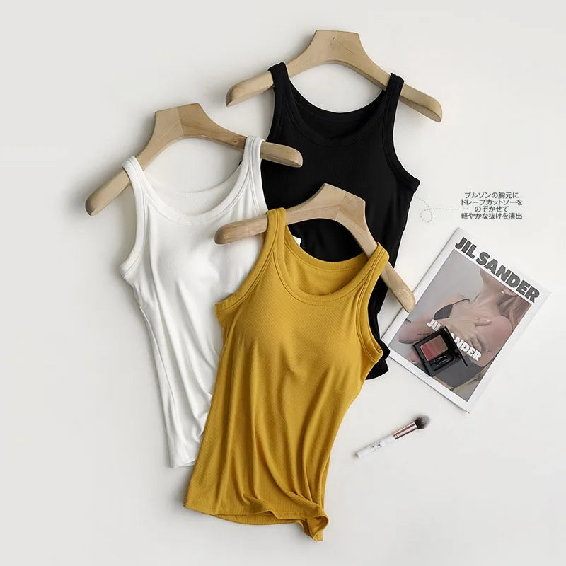 Wireless Padded Ribbed Tank Top Camisole