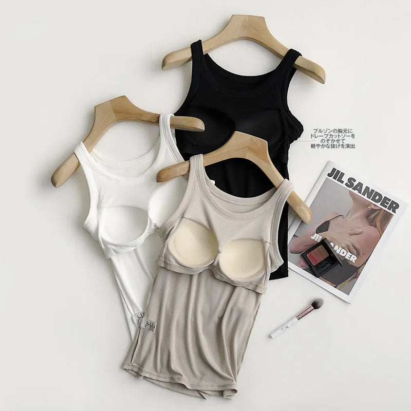 Wireless Padded Ribbed Tank Top Camisole