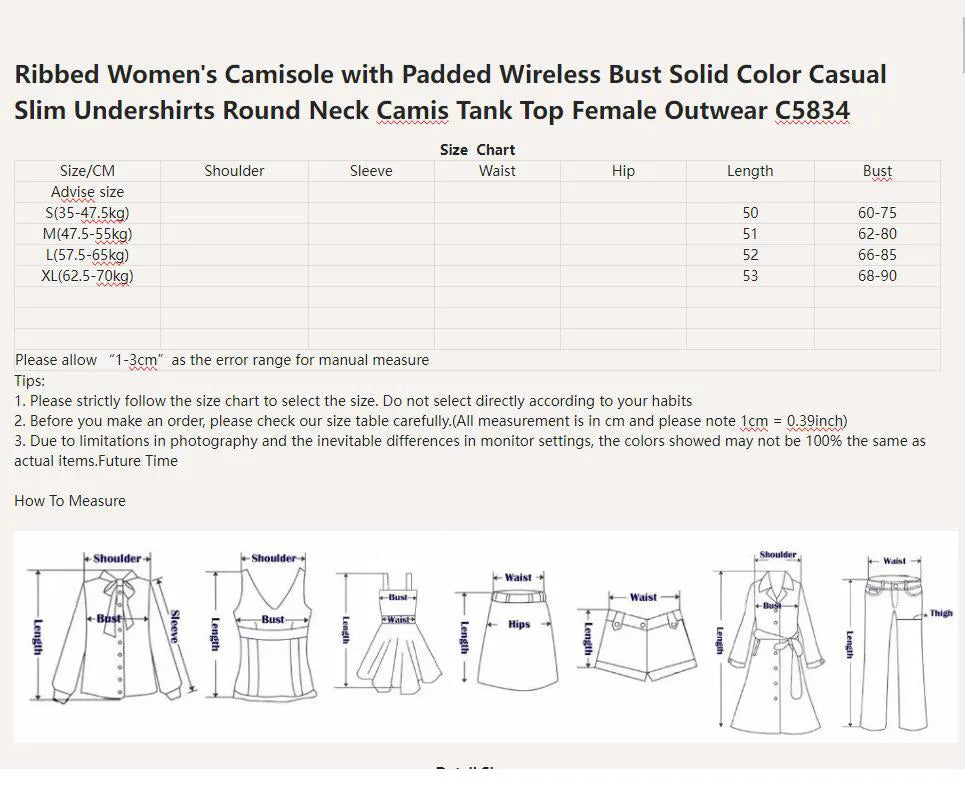 Wireless Padded Ribbed Tank Top Camisole