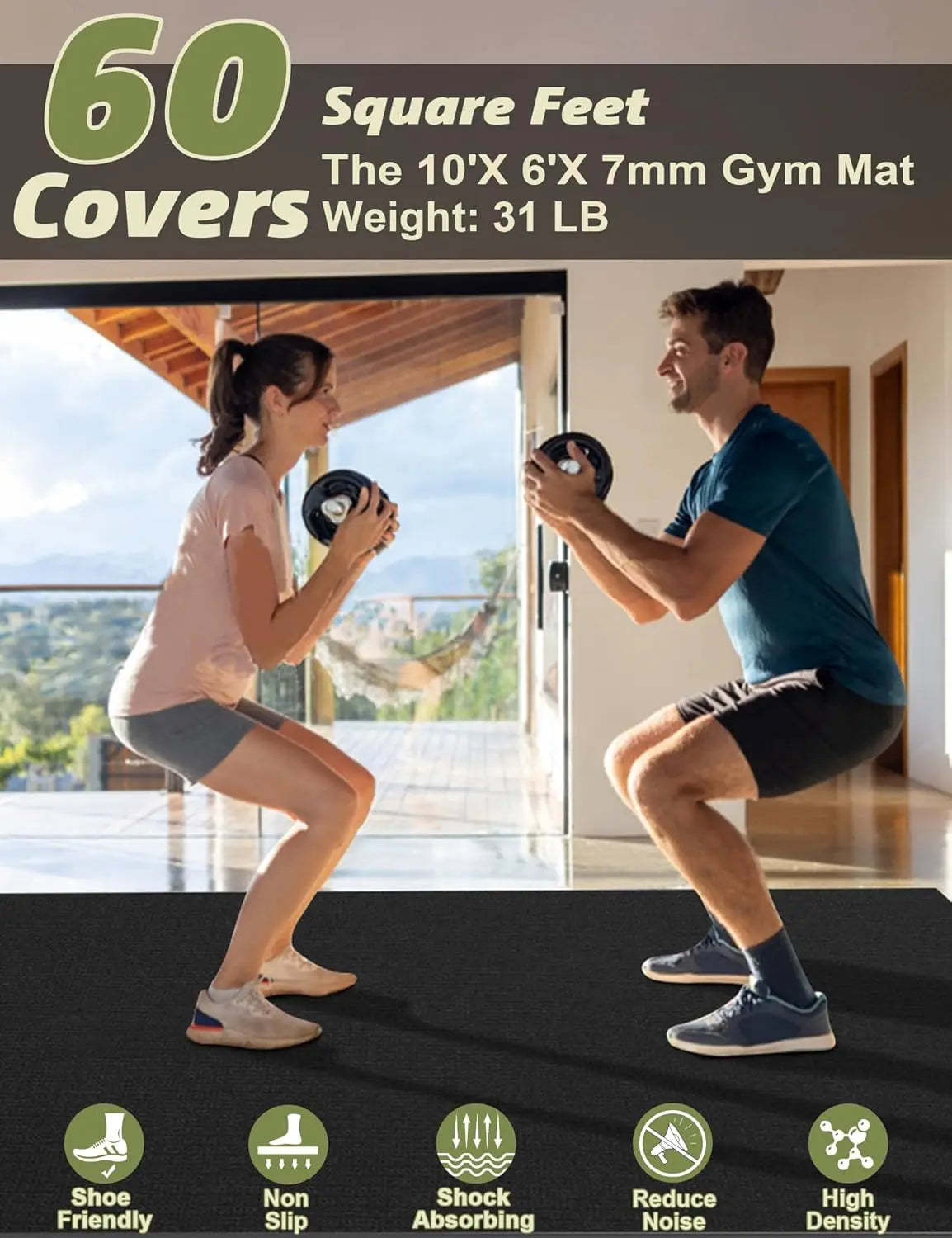 Large Exercise Gym Mat Flooring for Home