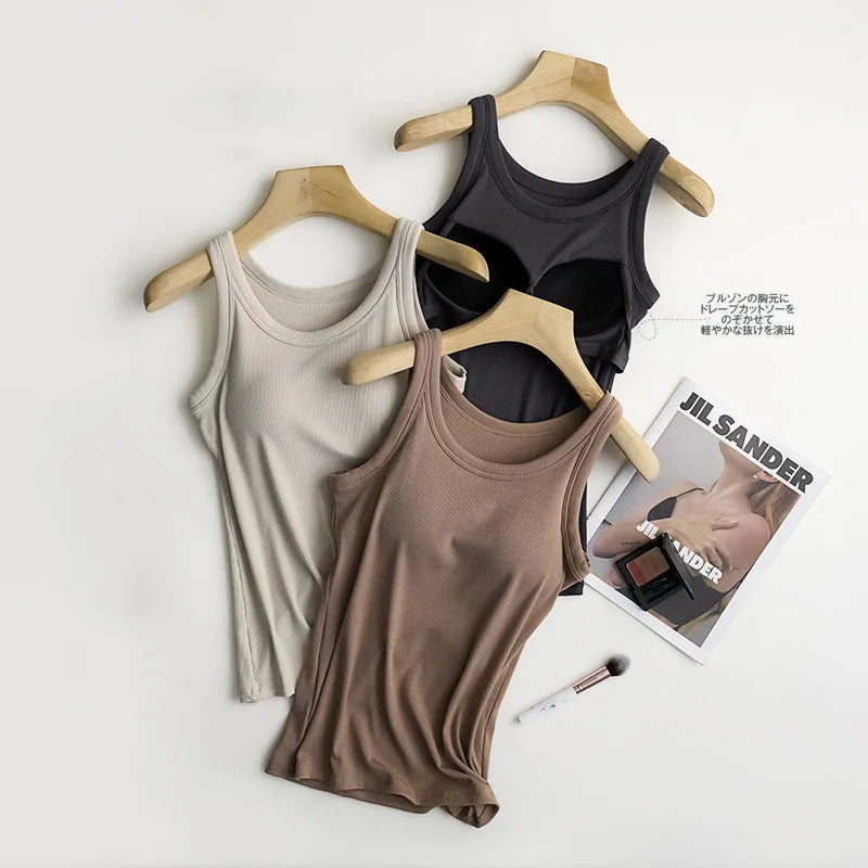 Wireless Padded Ribbed Tank Top Camisole