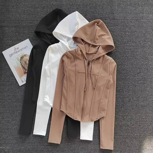 Women's long Sleeve Hooded Cardigan Sports Jacket