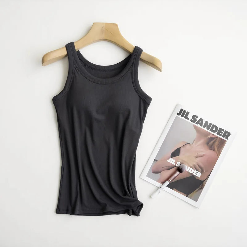 Wireless Padded Ribbed Tank Top Camisole