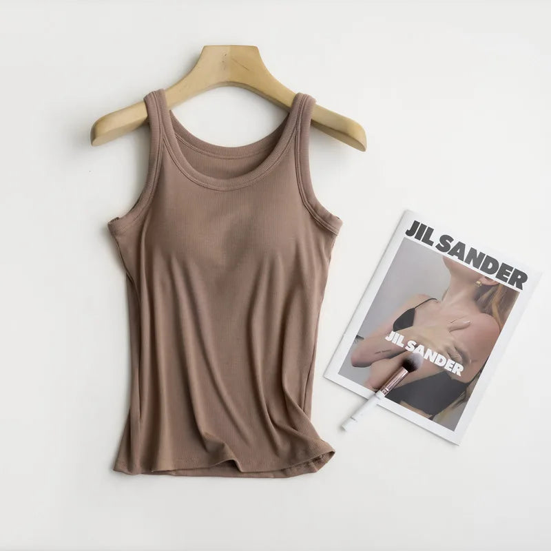 Wireless Padded Ribbed Tank Top Camisole